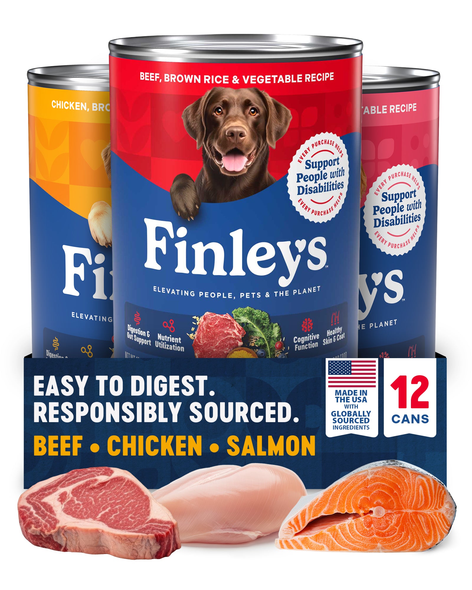 12 Cans of Finley's Salmon, Beef and Chicken canned dog food