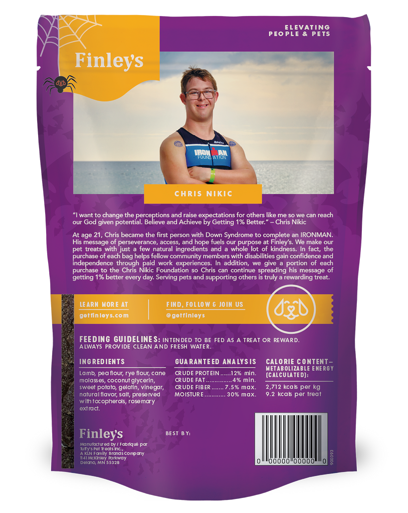 Finley's Monster Snacks - Soft Dog Treats Lamb & Sweet Potato Recipe - bag back