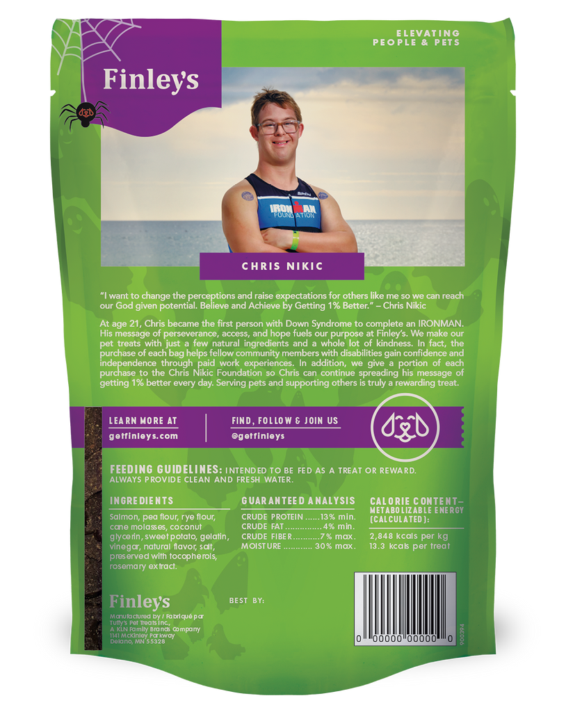 Finley's Monster Snacks Soft Dog Treats Salmon & Sweet Potato Recipe - bag back
