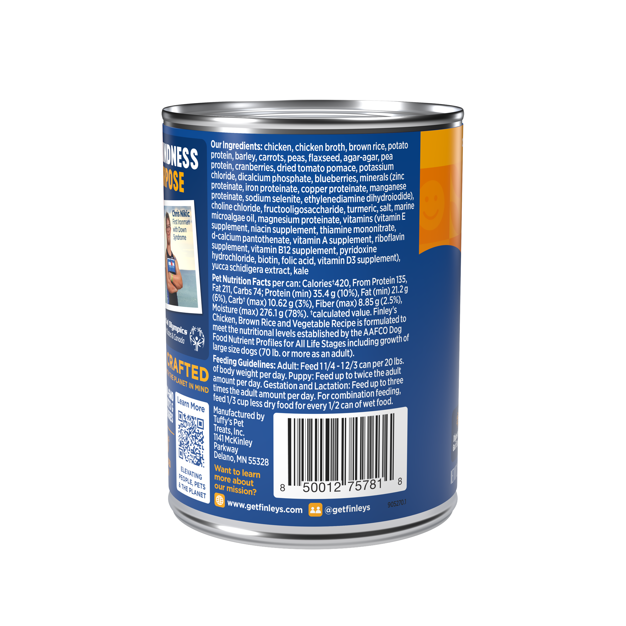 Finley's Chicken, Brown Rice & Vegetable Wet Dog Food - can back